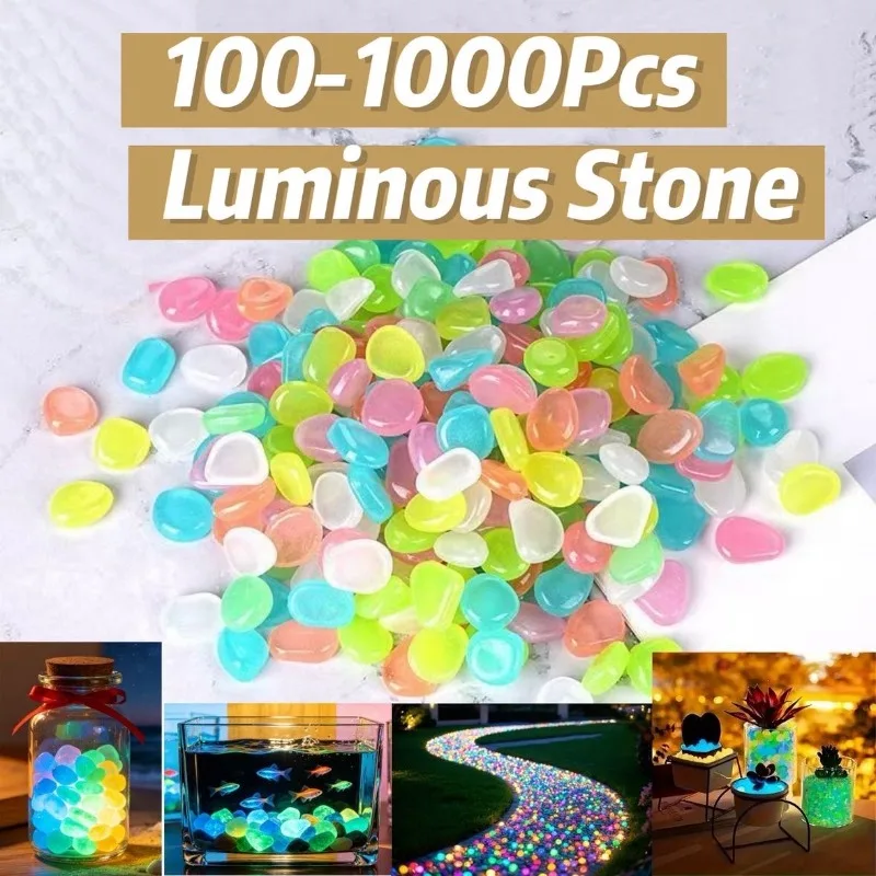 100-1000pcs Glow in The Dark Pebbles, Resin Luminous Stones for Landscape, Garden Paths, Potted Plants, Parks, Aquarium Decor