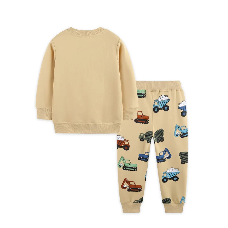 Toddler Boys 2Pcs Clothes Set 100% Cotton Tractor Embroidery Sweatshirt Engineering Print Jogger Pants Kids Casual Tracksuit 2