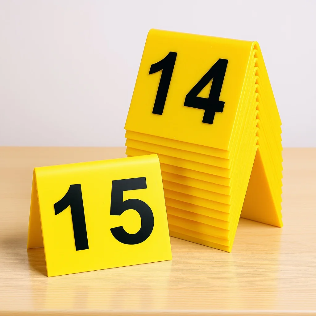 

15Pcs Table Number Markers Stable Triangular Plastic Multi-Function Evidence Markers Desktop Signs Restaurant Banquets Game