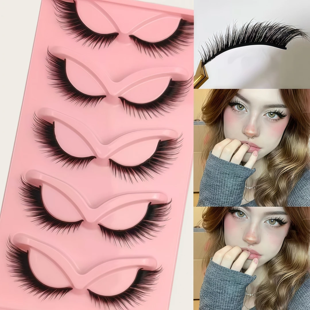 5 Pairs of New Arrival Fox-eye Slanted Lifted Manga Eyelashes, European & American Full-strip Fox False Eyelashes, Fairy Lash St