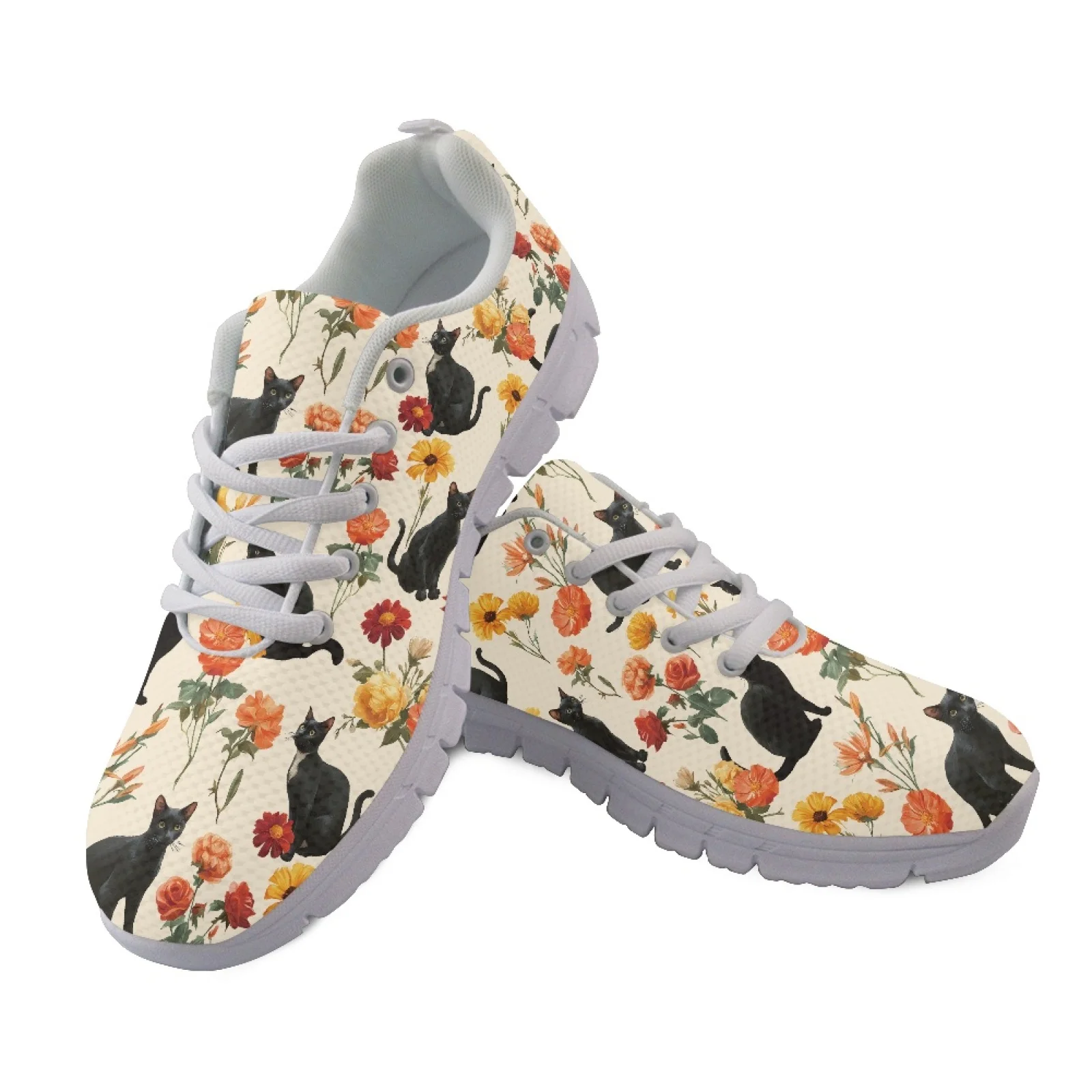 Coloranimal Cat Floral Casual Running Sport Shoes Women Running Walking Shoes Running Sneakers for Mens Womens