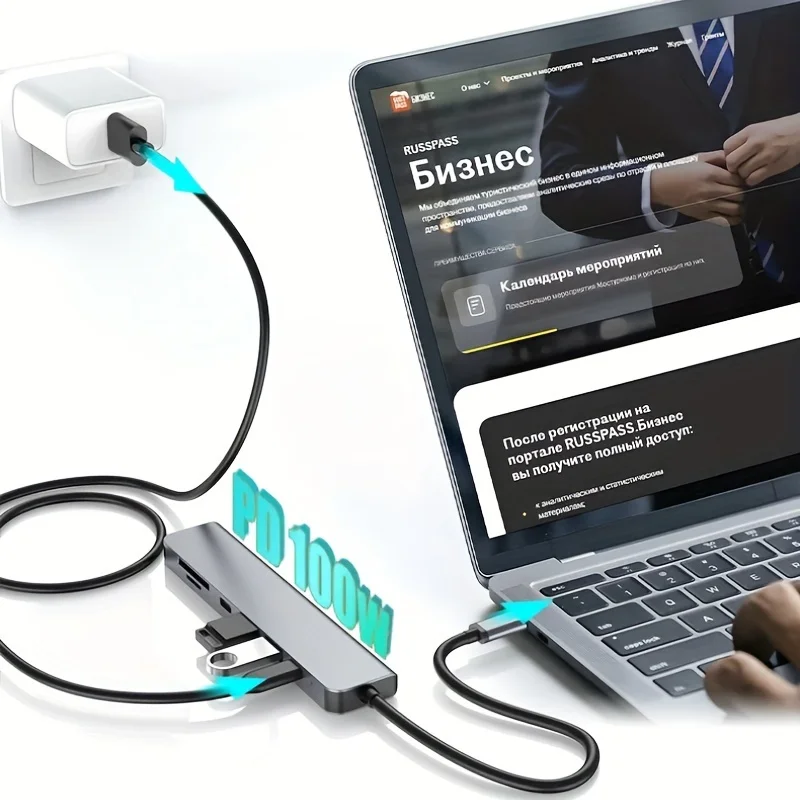 

1 PC 4K high-definition 7-in-1 Type-C docking station: compatible with MacBook Pro/Air, etc., USB, PD,/TF card reader port.