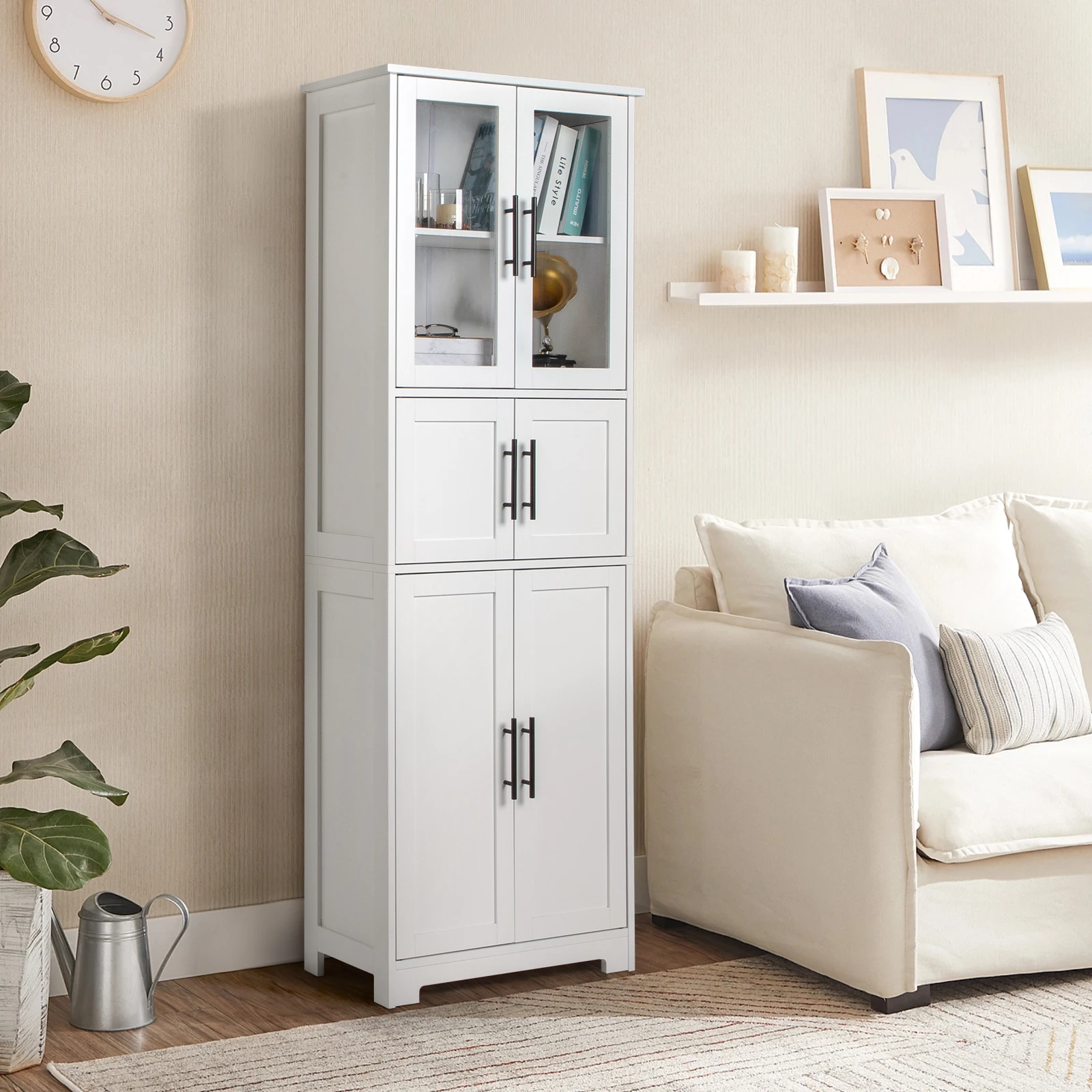 

170CM Tall Bathroom Storage Cabinet, Freestanding Slim Cabinet With 6 Doors For Kitchen Living Room Bedroom Home Office