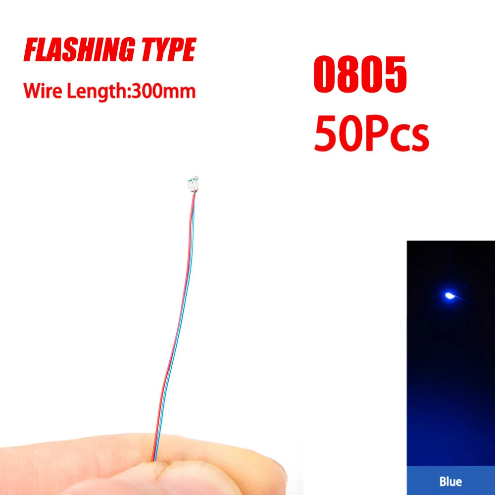 50 Stück 0805 blinkende LED-SMD-Lampe, verkabelt, Micro-Litz-LED, vorgelötet, Chip, verkabelt, 3 V, Eisenbahnmodell, Spielzeug, Licht, DIY-Leitungen, Drähte, 30 cm