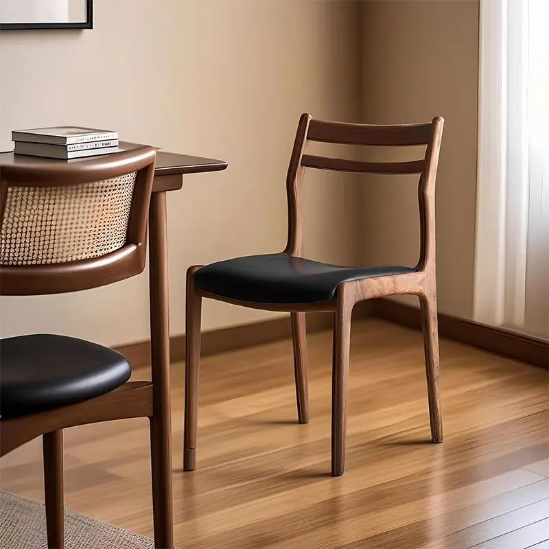 North American walnut dining chair, home study modern simple dining room home solid wood negotiation