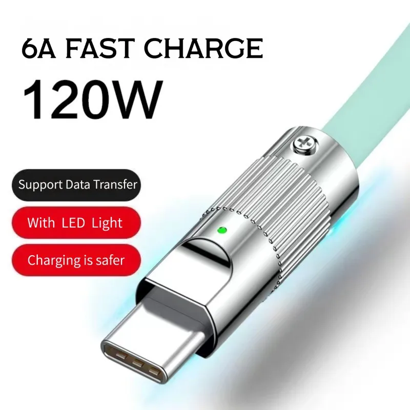 كابل بيانات من السيليكون السائل 120 وات 6 أمبير شحن سريع للغاية من النوع C لهاتف Xiaomi Huawei Samsung Quick Charge USB Bold Data Line