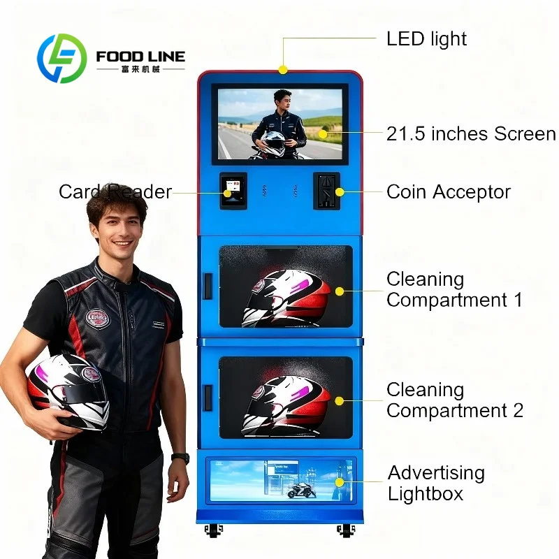 customized automatic motorcycle helmet cleaner with two compartments LED light and advertising bulk purchase discount