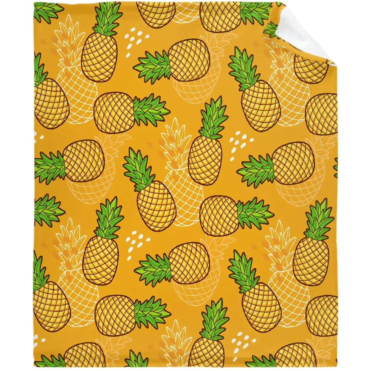 Yellow Pineapple Throw Blanket Tropical Fruit Flannel Blanket Cartoon Style Soft Flannel Travel Blanket For Sofa Couch Office