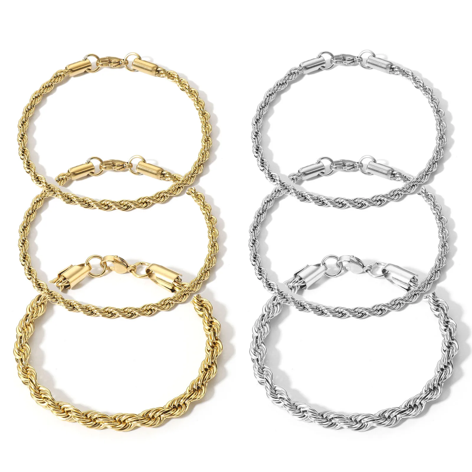 Fashion 304 Stainless Steel Twisted Rope Chain Bracelets For Women Men Minimalist Punk Bracelet Jewelry Gold/Silver Color 20cm