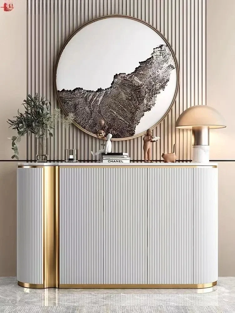 

A minimalist porch cabinet solid wood partition decorative cabinet marble dining room tea cabinet living room wall locker