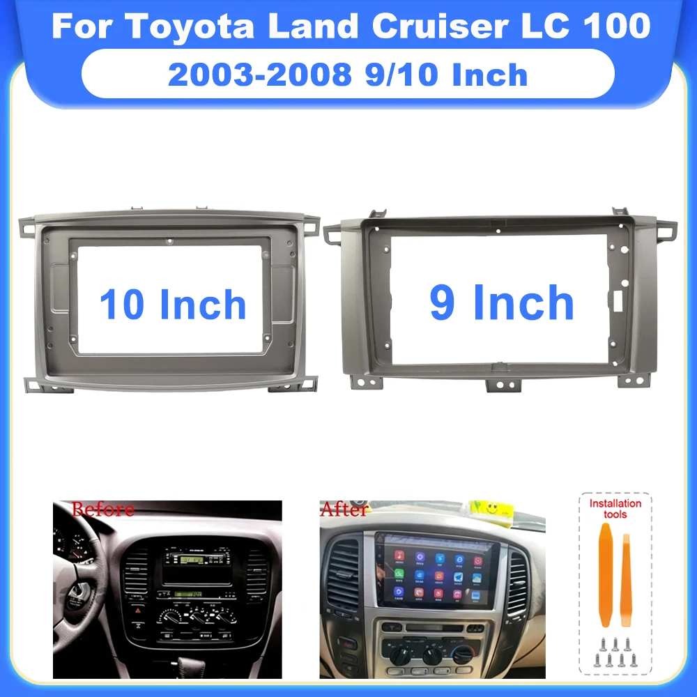 9/10.1 Inch 2 Din Android Car Stereo Fascia Frame Kit Radio Accessories Cable Harness For Toyota Land Cruiser LC 100 2003‑2008