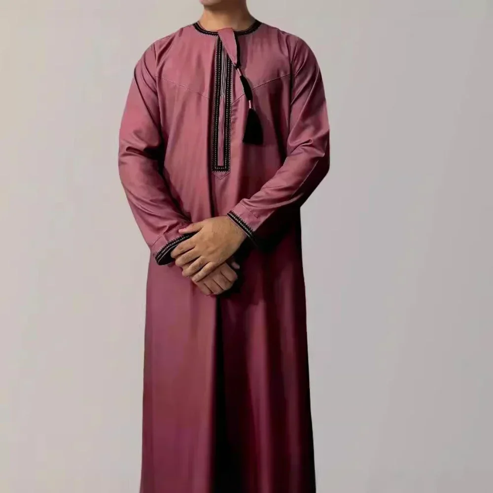 Neue muslimische Männer Langarm Pullover Kleid Abaya Daffah Jubba Thobe Pakistan Saudi-arabischen Kaftan Islam Kleidung Gebet Robe afghanisch