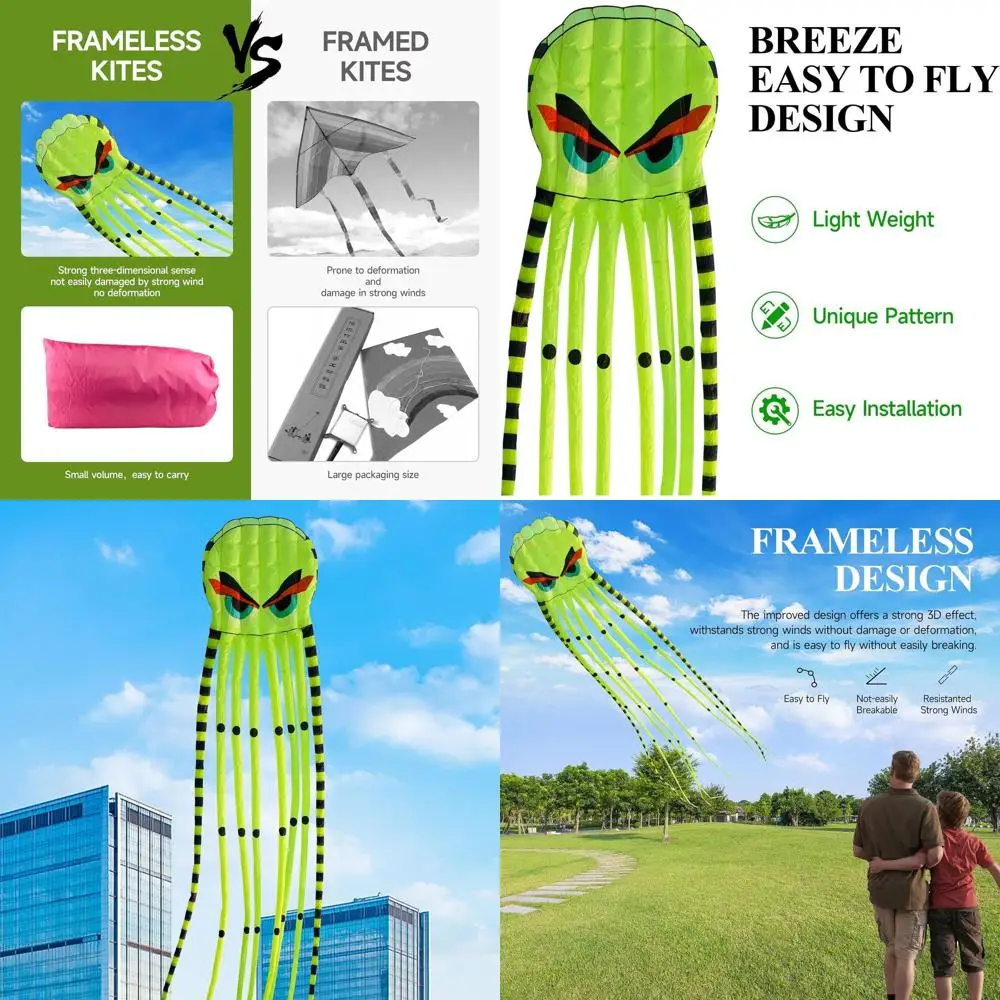 

3D 26ft Ultra Large & Funs Octopus Foil Kite with 1000D Kite String, Beach Park Outdoor Fun Beach Trip Great Gift to Kids Build