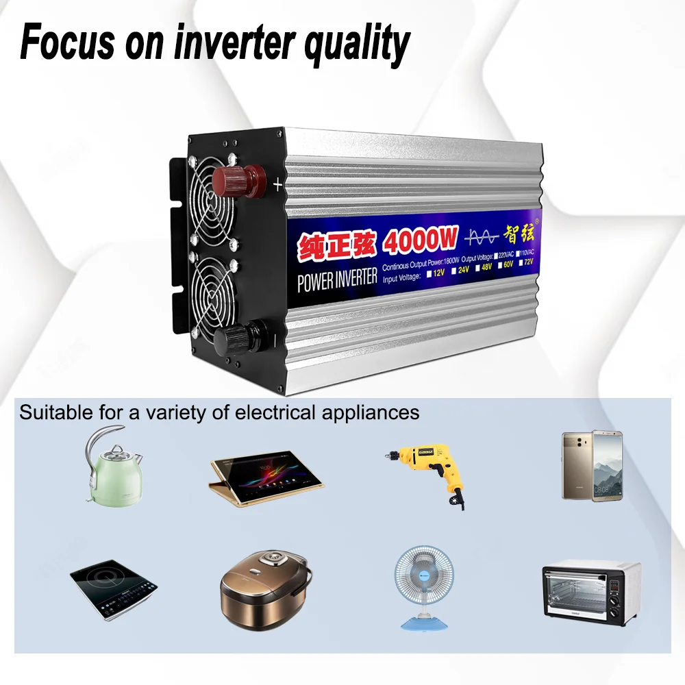 Inverter 12v24v 110v Pure Sine Wave 2000W 4000W Solar Inverter Transformador Power Voltage Inversor Car Automotiva Converter