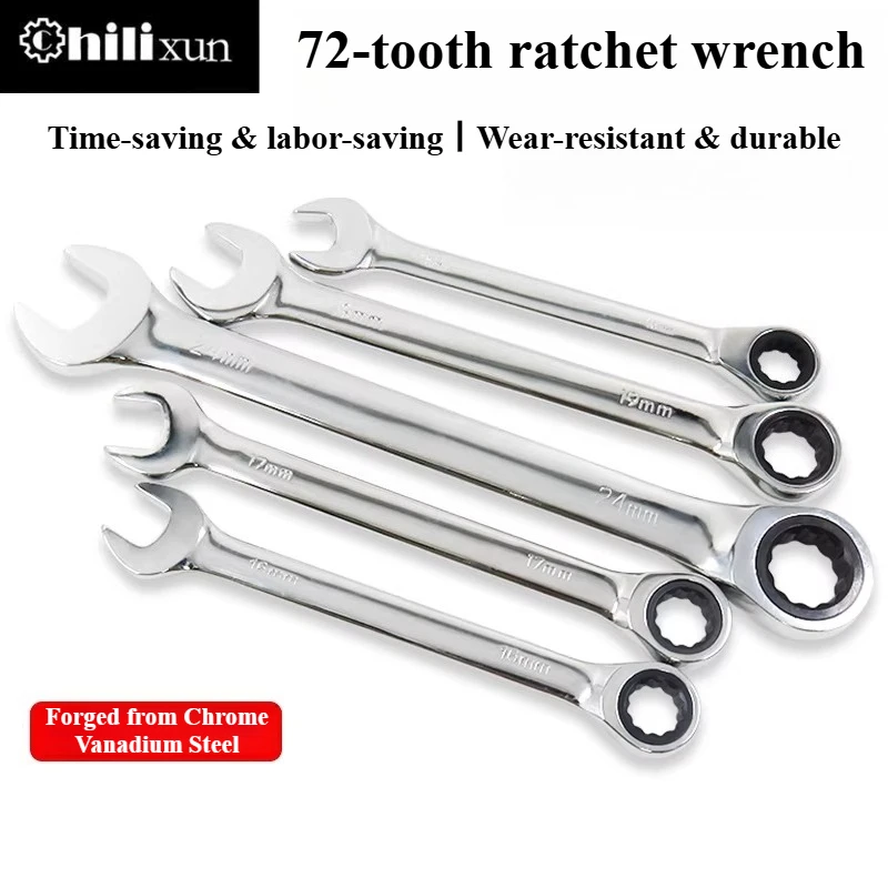HILIXUN 6-32MM Flex Head Ratcheting Combination Wrench Set Double End Quick Ratchet Spanner Auto Repair Hand Tool Kit Hand Tools