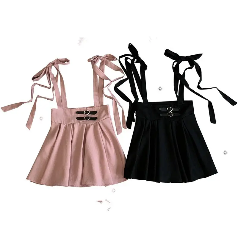 Japanese Lolita High Waist Mini Suspender Skirt Y2k Aesthetic Sweet Women Solid Streetwear Gothic Jk Female Harajuku