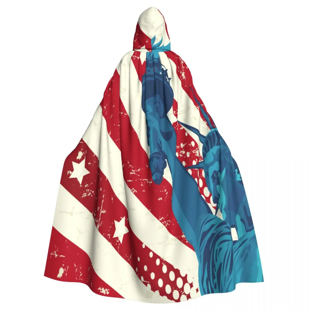 Adult Cloak Cape Hooded American Flag With The Statue Of Liberty Medieval Costume Witch Wicca Vampire Elf Purim Carnival Party