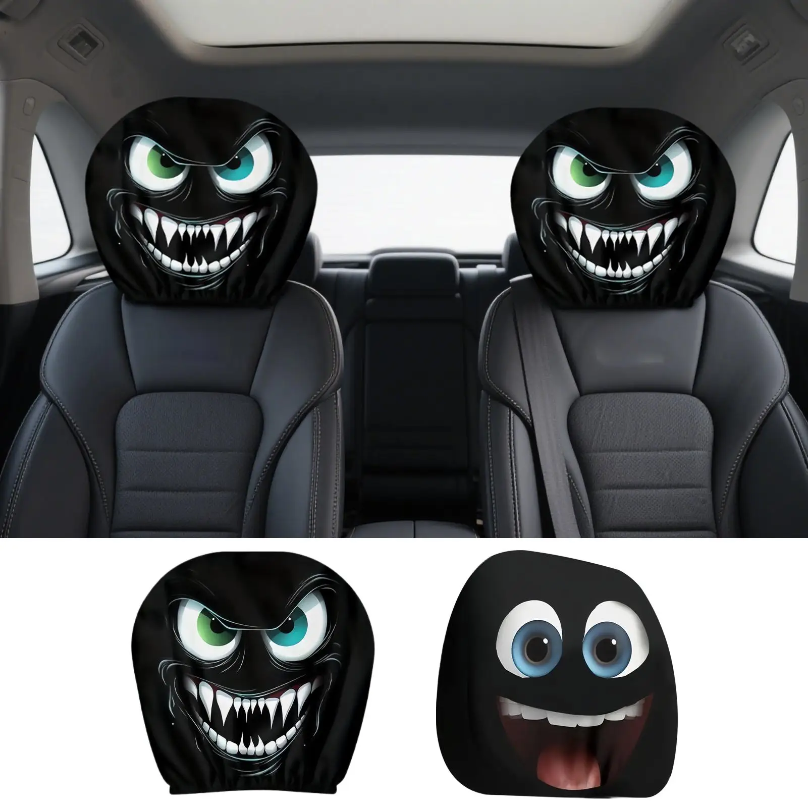 Car Headrest Cover 2 Pieces Big Eyes Elastic Car Seat Headrest Protector Elastic Head Rest Covers Decoration Halloween