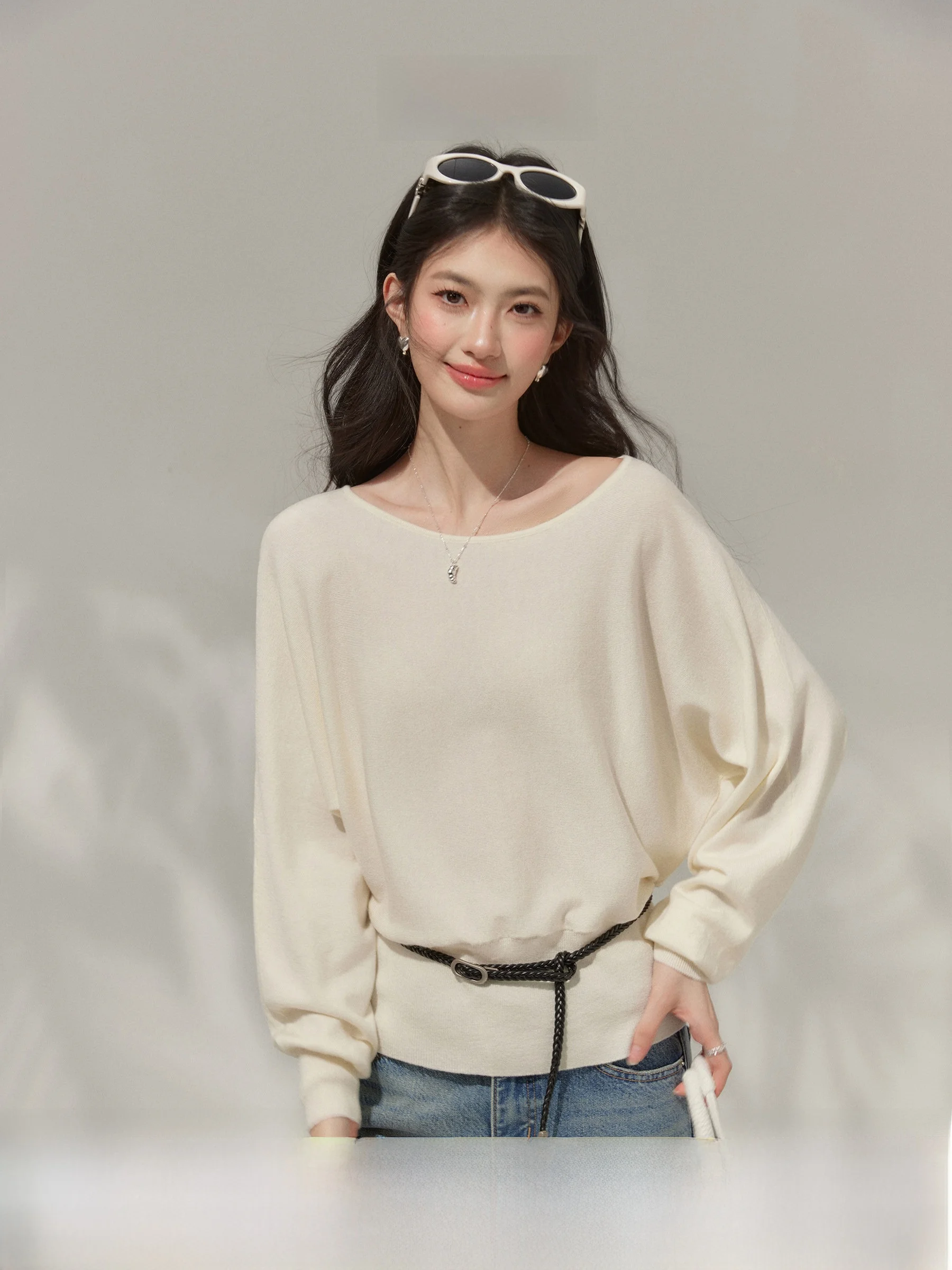

Ouyang Xi Batwing Sve Knitwear round Ne Women's Soft Lazy Top Casual Loose Fit Long Sve Spring Autumn Faion