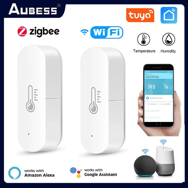 Smart Temperature And Humidity Sensor Smartlife Wifi Zigbee App Remote Monitor Indoor Hygrometer Controller Tuya Smart Home