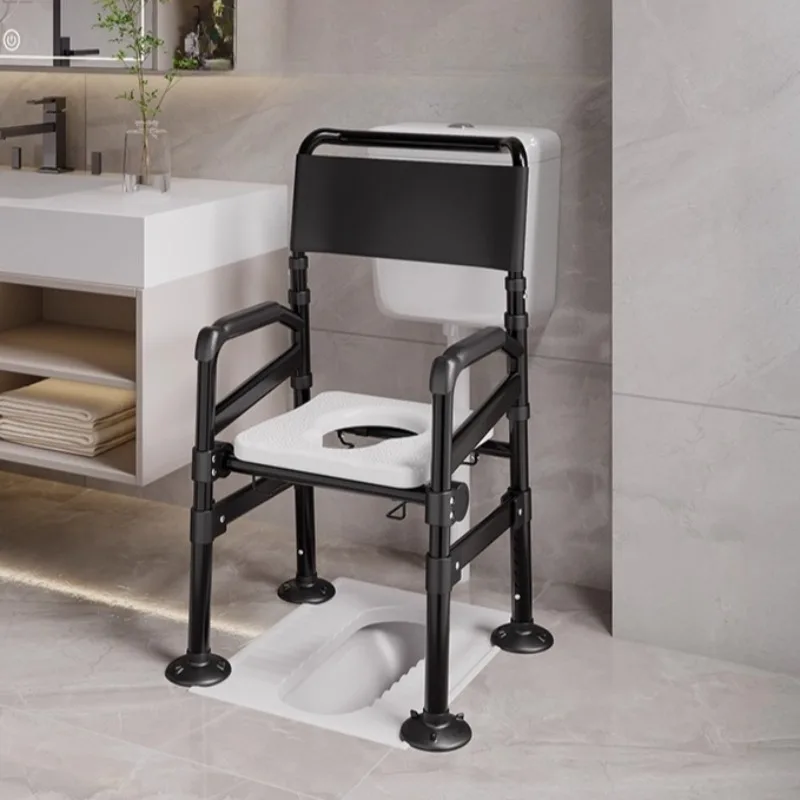Folding Shower Chair Safety Bath Seat Shower Stools Toilet Seats with Commode Adjustable Height with Non-slip Feet for Elderly