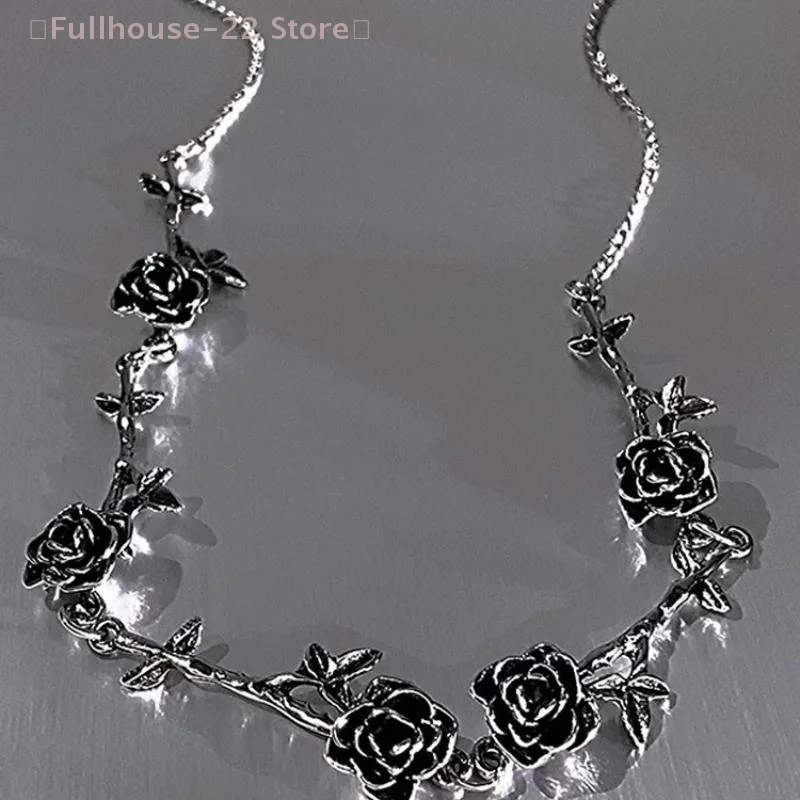 【MAX-22】قلادة كلاسيكية على شكل وردة مخصصة للنساء معدن فاسق أسود تصميم شعبي قلادة مجوهرات هدية قوطية #4