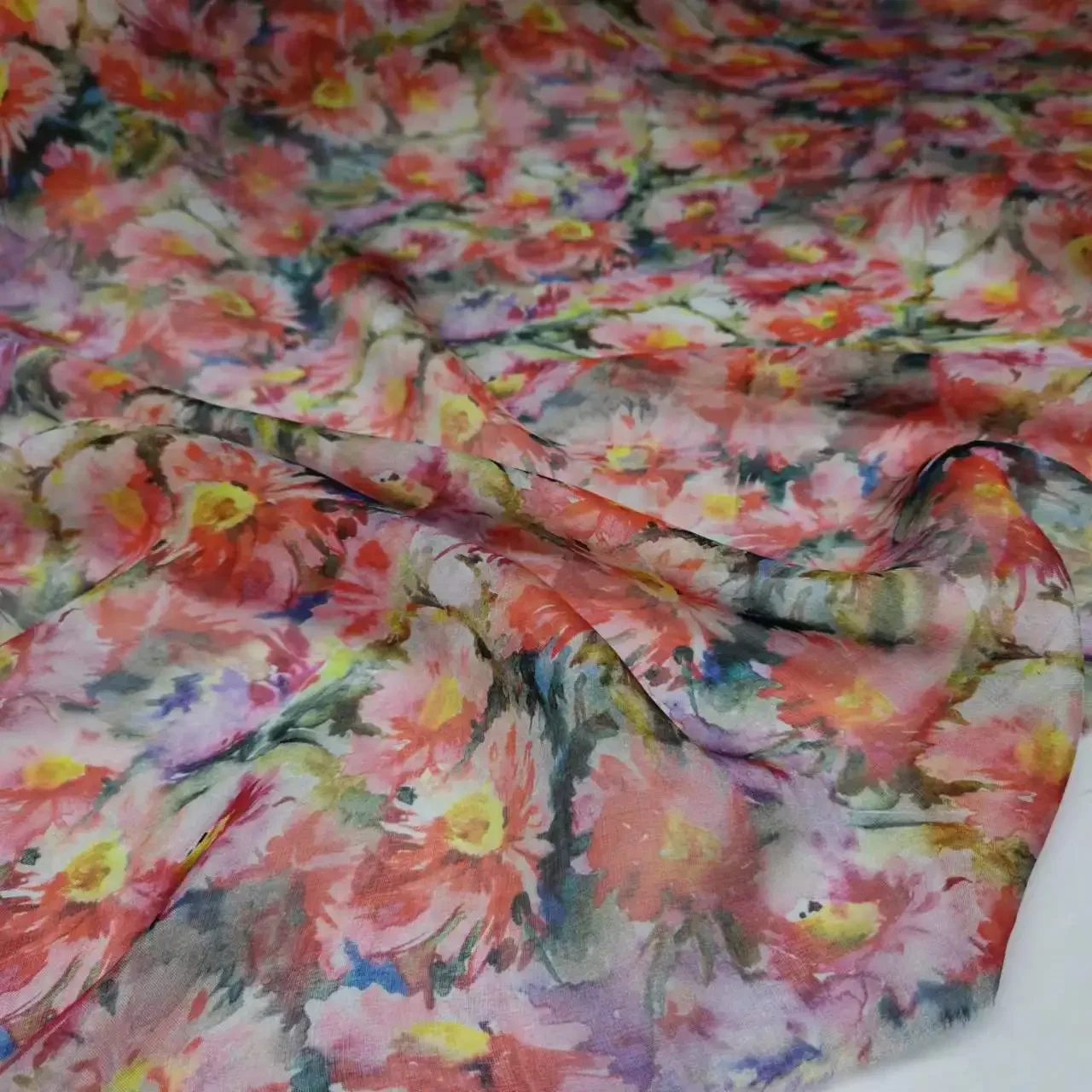 Pure Silk 100% Fabric On Sale Bohemian Floral Chiffon Style Width 135cm Soft 6mm Dress Scarf Material