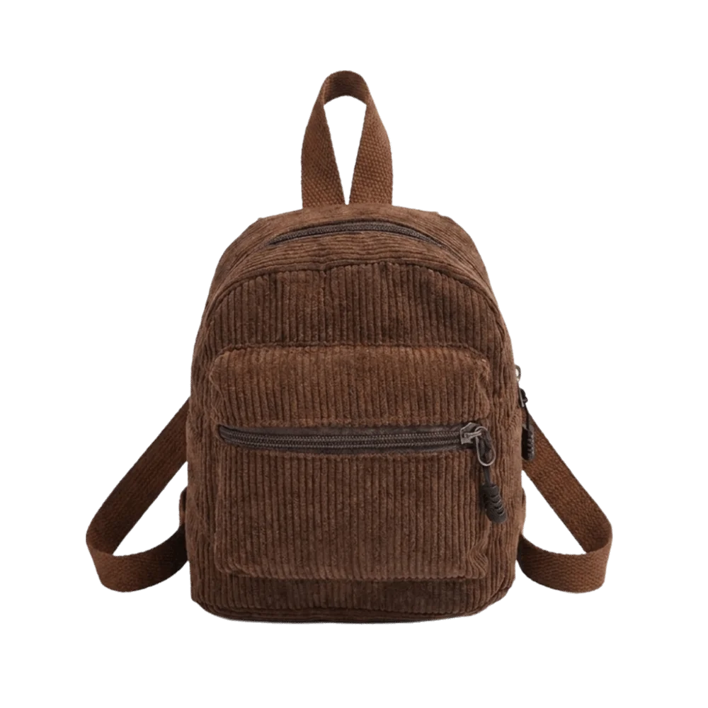 Korean Style Solid Color Corduroy Mini Backpack Zipper Lightweight Double Shoulder Bag Vintage Portable Daypack Ladies