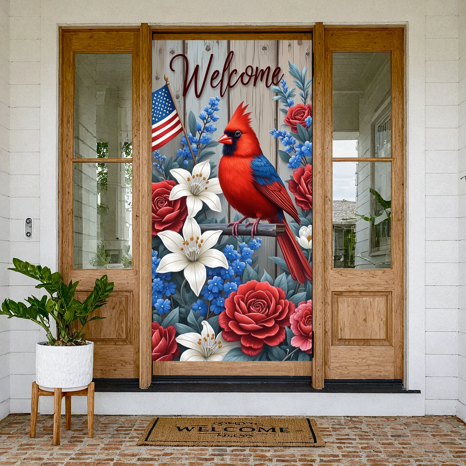 Floral Background Wooden Board Background Floral Banner Cardinal Background White Daisies Cardinal Banner For Indoor Front