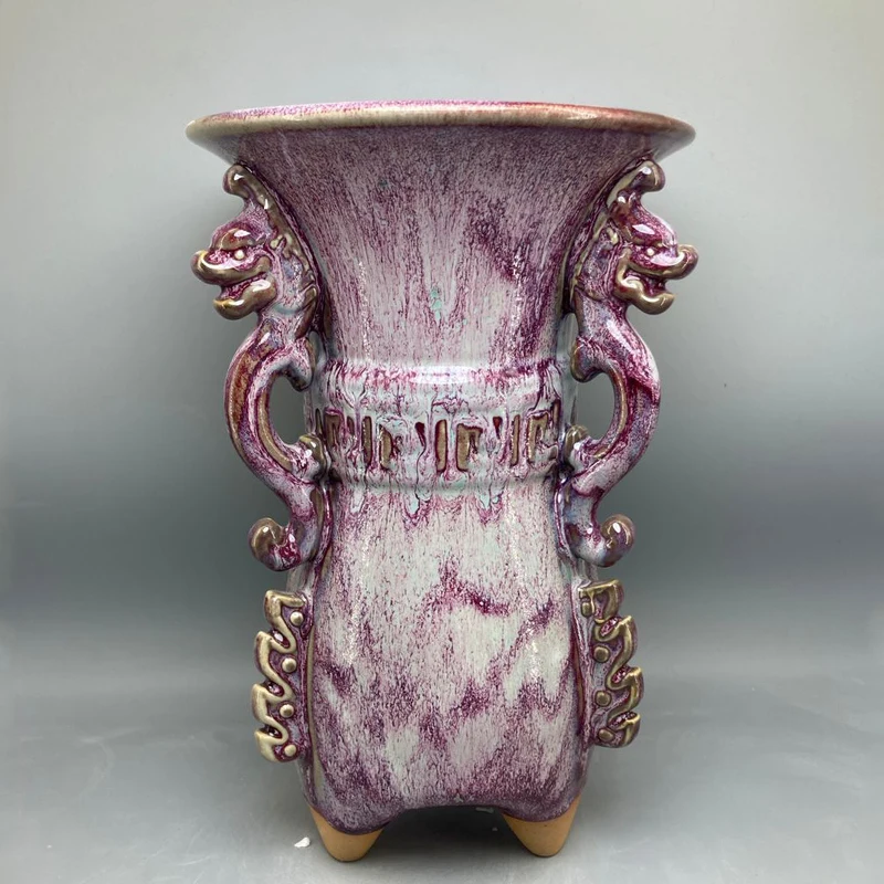

Three-legged vase with big mouth Ceramic vase ornamental vase handicrafts Jun porcelain