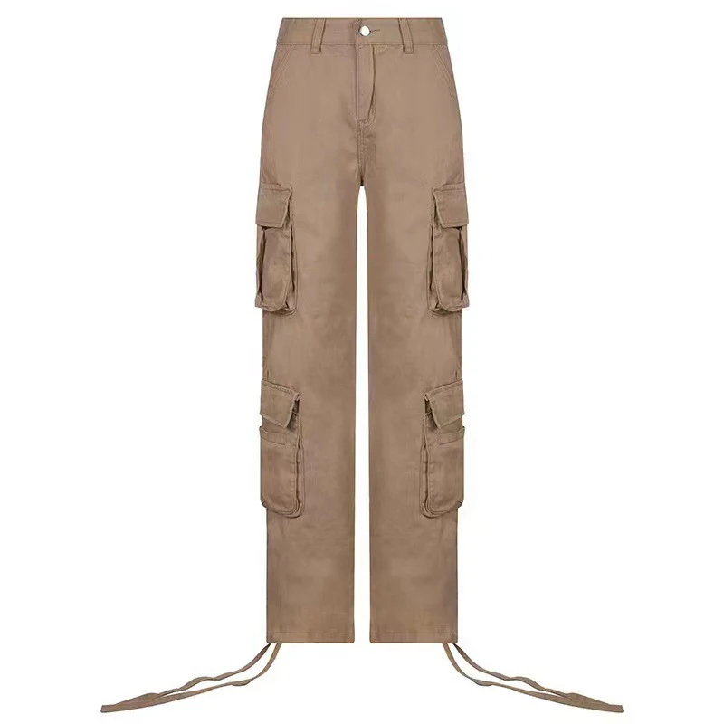 Pantalones Cargo Vintage de los años 90 para mujer, Vaqueros holgados con múltiples bolsillos, pantalones vaqueros rectos Y2k de pierna ancha de cintura alta, pantalones de calle Mom Hip Hop