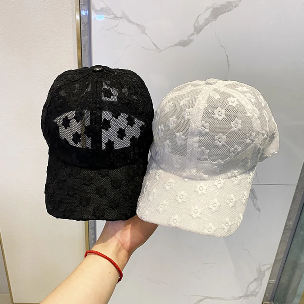 

1pc Chic Flower Lace Peaked Hat Adjustable Breathable Sunshade Cap Uv Protection Summer Travel Yoga Sport Baseball Hat