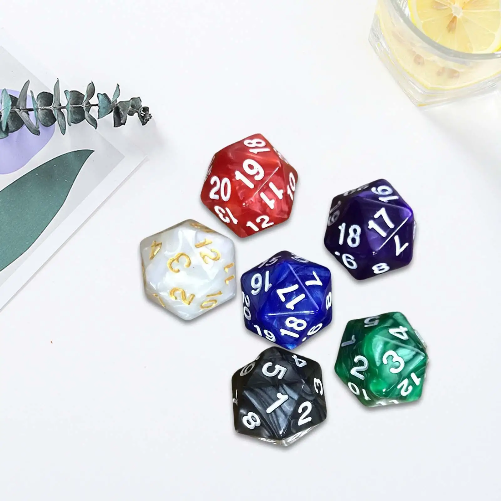 6x D20 Dices 20mm Dices Acrylic Entertainment Toys Party Game Dices 20 Sided Dices Set 20 Sided Game Dices for Party Board Game