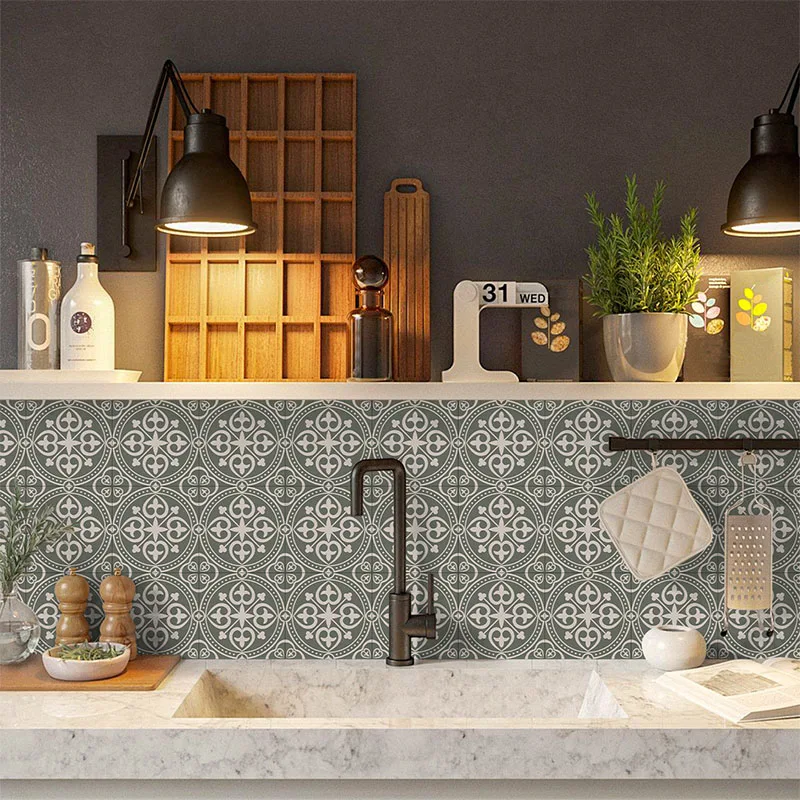 16PCS Self-adhesive Removable Colorful Mandala Style Wall Tile Sticker Kitchen Bathroom Decal Wardrobe Glossy Art Peel And Stick