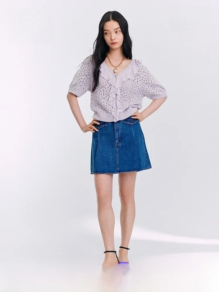 

Женский вязаный кардиган H&M, весна 2026, новинка, с ажурным дизайном, с оборками, повседневный, из смесового хлопка