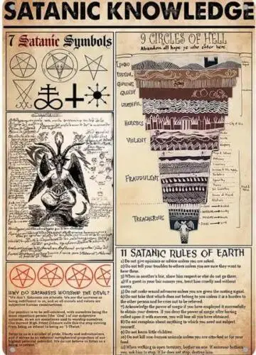 SATANIC KNOWLEDGE METAL TIN SIGN MAN CAVE WALL ART DEVIL METAL SIGN WALL DECOR