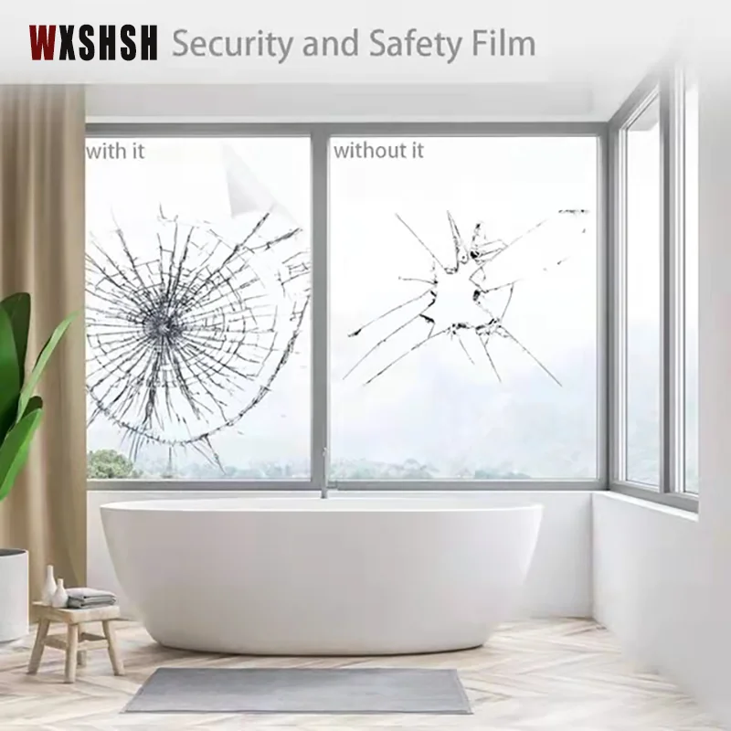 Security Film Clear Shatterproof Explosion-proof Window Film 2mil Transparent Self Adhesive Vinyl for Home and Office 5m Length