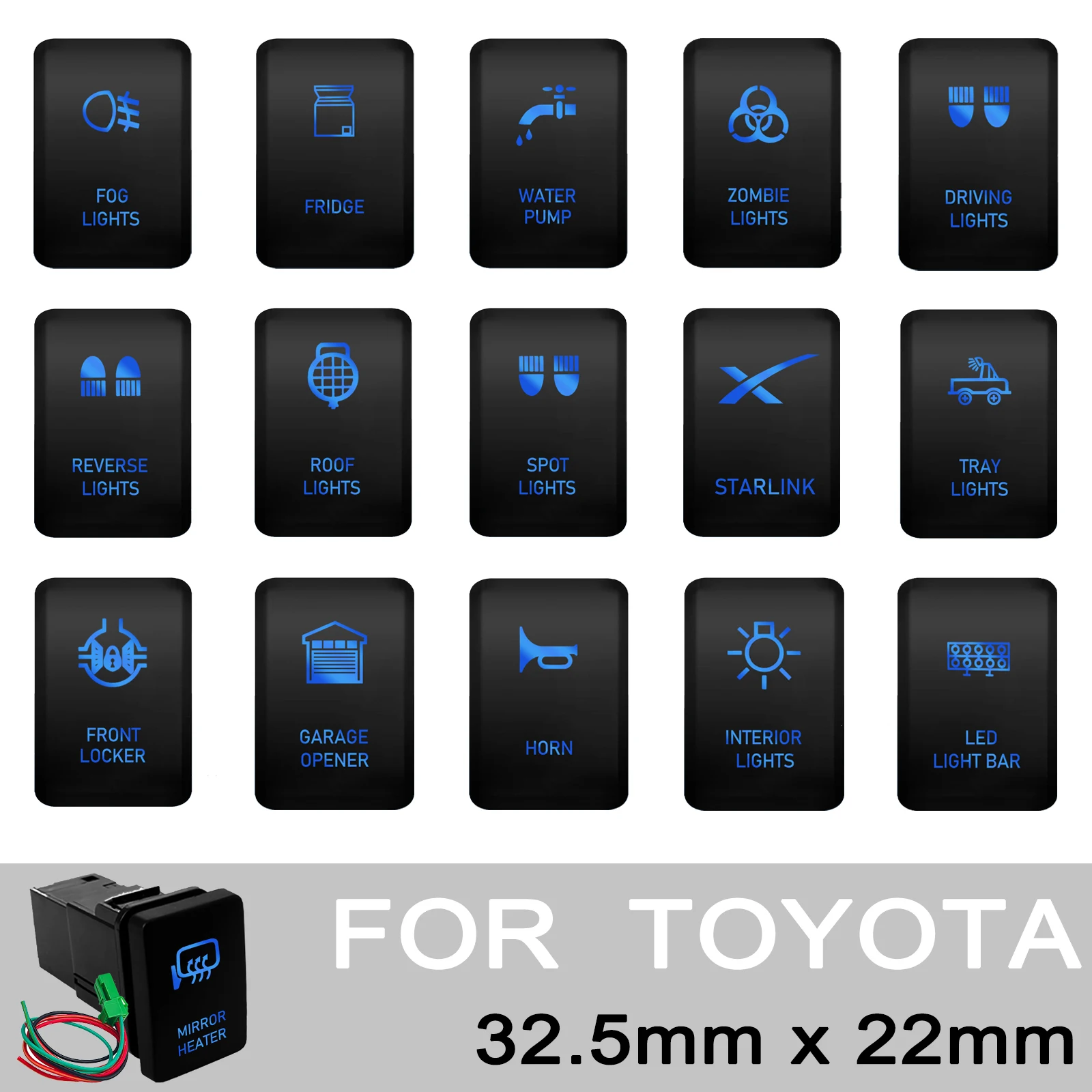 12V Blue LED Push Button Switch Power Spot Light Aux Battery Starlink for Toyota Kluger/Highlander Toyota 4Runner Direct Mount