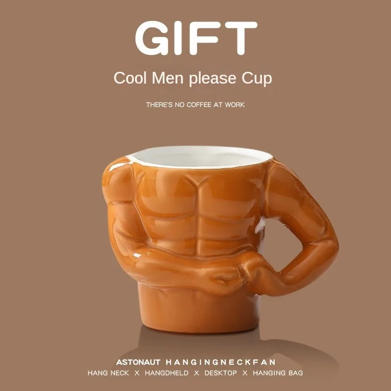 

Creative Personality Humor Fierce Man Standing Eight-pack Abs Mug Milk Coffee Cup with Spoon