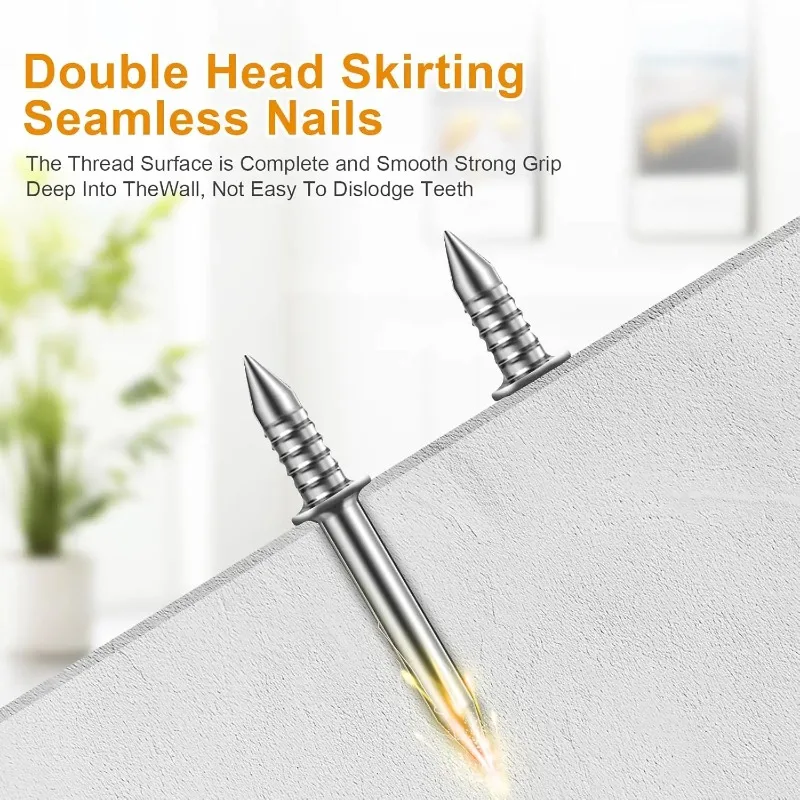 50-500Pcs Double Head Skirting Seamless Nails Thread Invisible Screw Baseboard No Trace Fastener with Installation Sleeve Tools