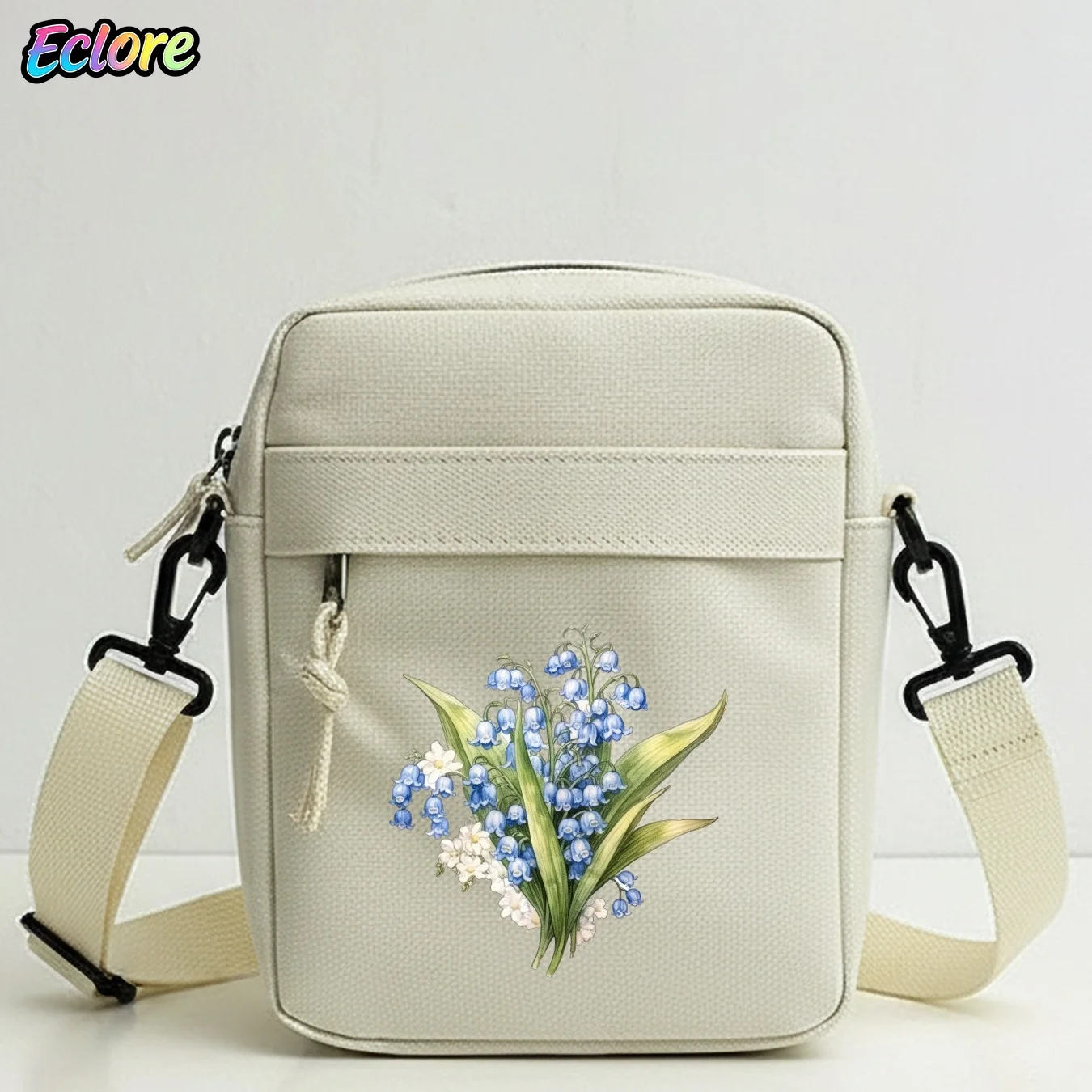 

Watercolor Lily of The Valley Tote Bag with Removable Strap, Zipper Closure, Floral Shoulder Bag for Travel, School, Daily,