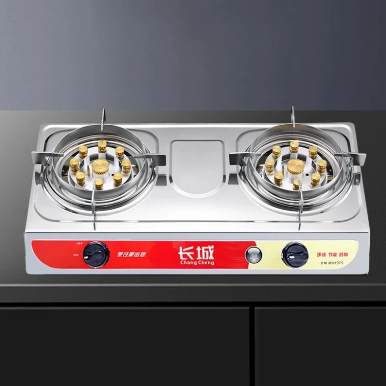 موقد غاز مزدوج الموقد على الطاولة، مطبخ منزلي، موفر للطاقة، حريق عالي الطاقة لـ LPG NG