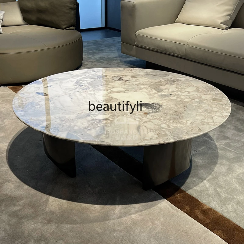 

Italian simple luxury natural marble coffee table light luxury coffee table household high-end coffee table combination