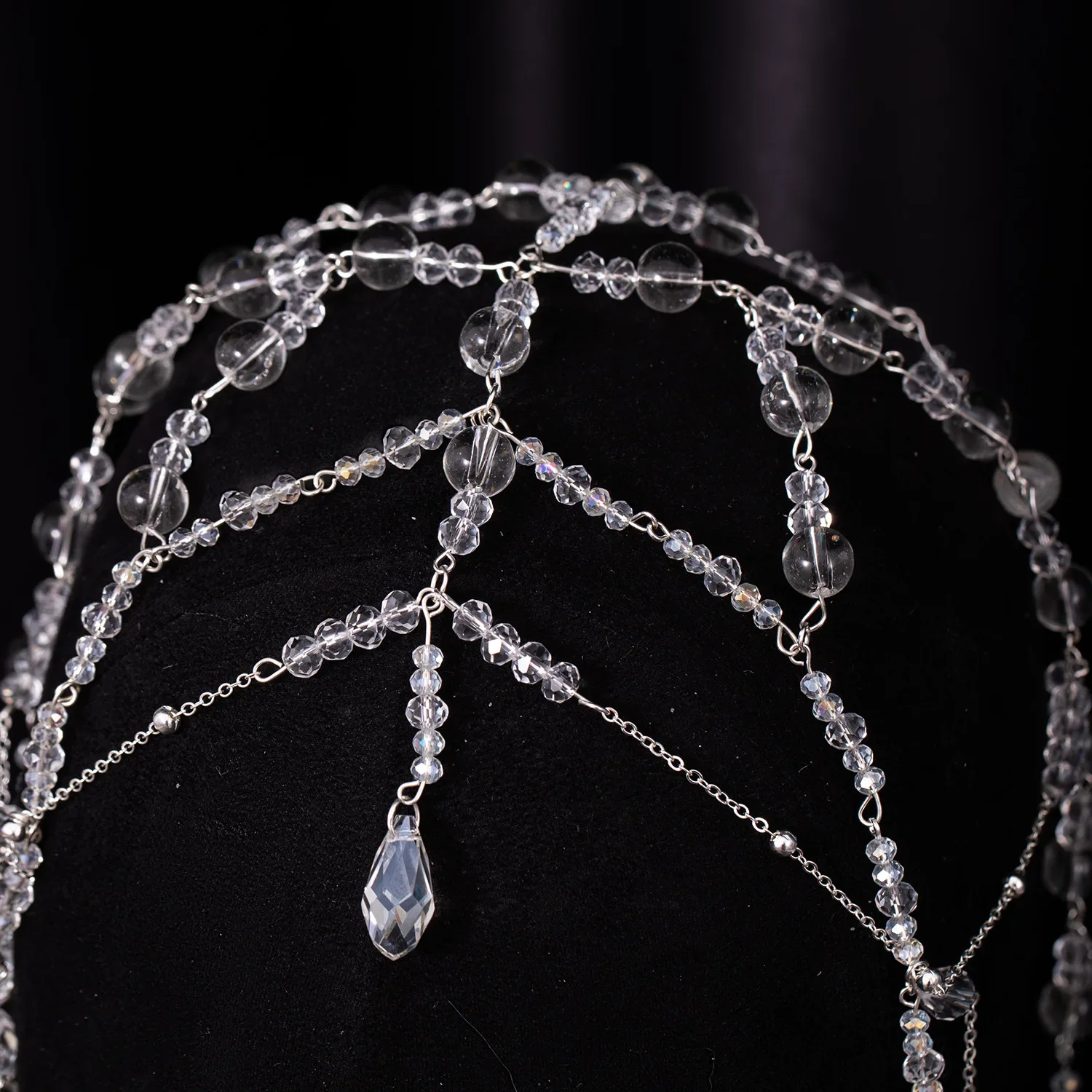 Handmade Beaded Headband Crown Tiara Rhinestone Chain Tassels Goddess Headband