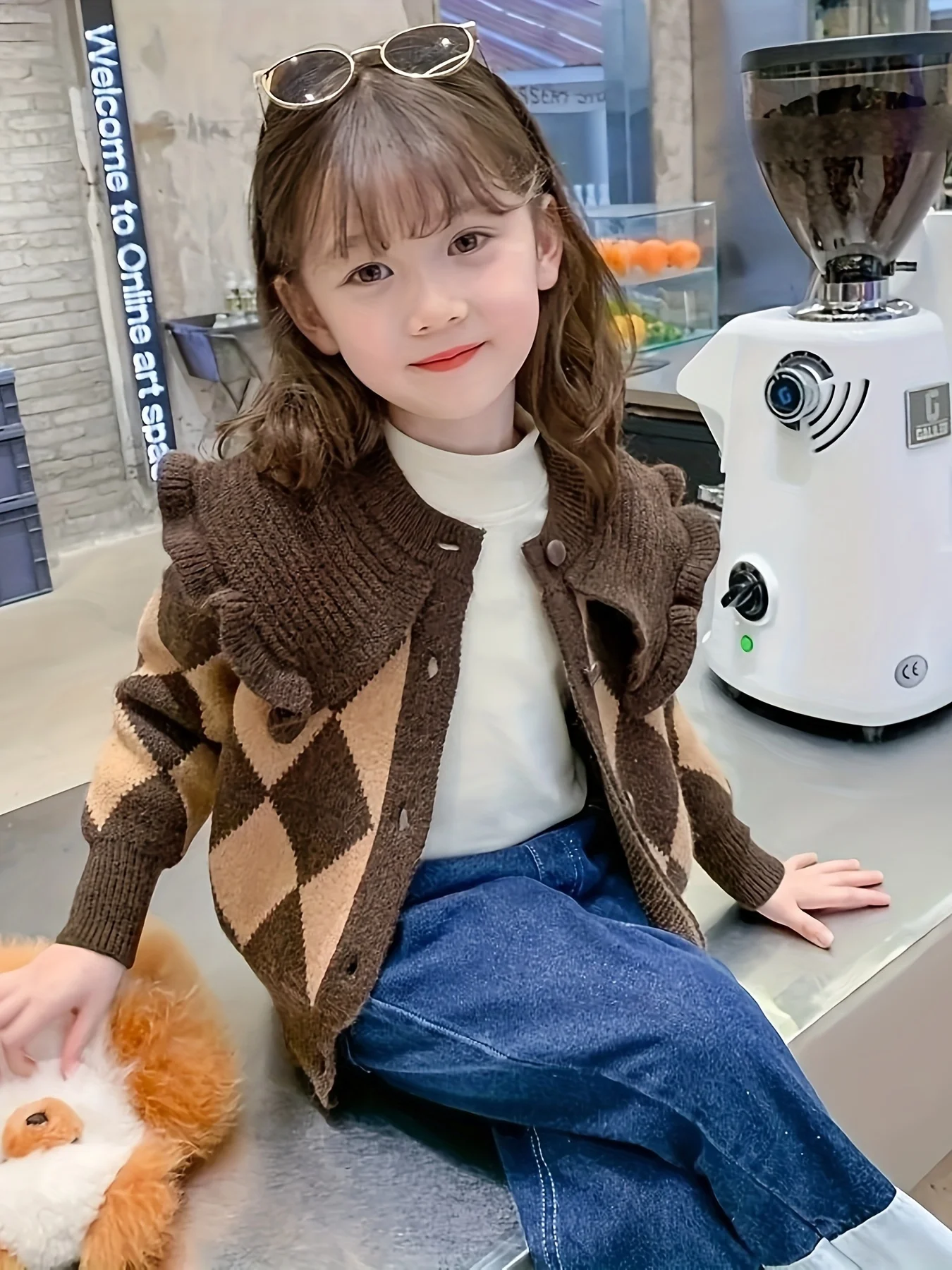 Children's Sweater Autumn New Medium and Large Children's Diamond Checkered Sweater Fashionable Girls' Tops