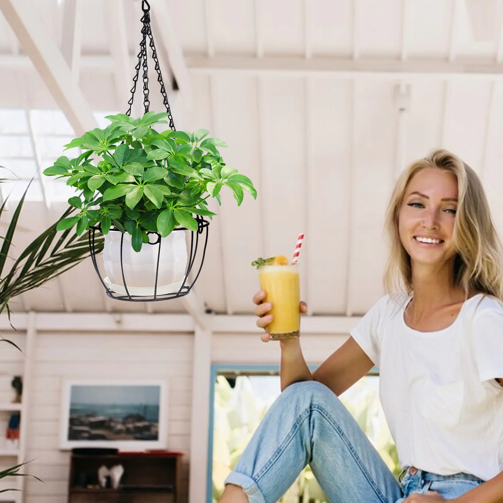 

1pc Heavy Duty Iron Hanging Flower Wire Baskets Round Metal Planters For Outdoor Indoor Plants Balcony Garden Decor