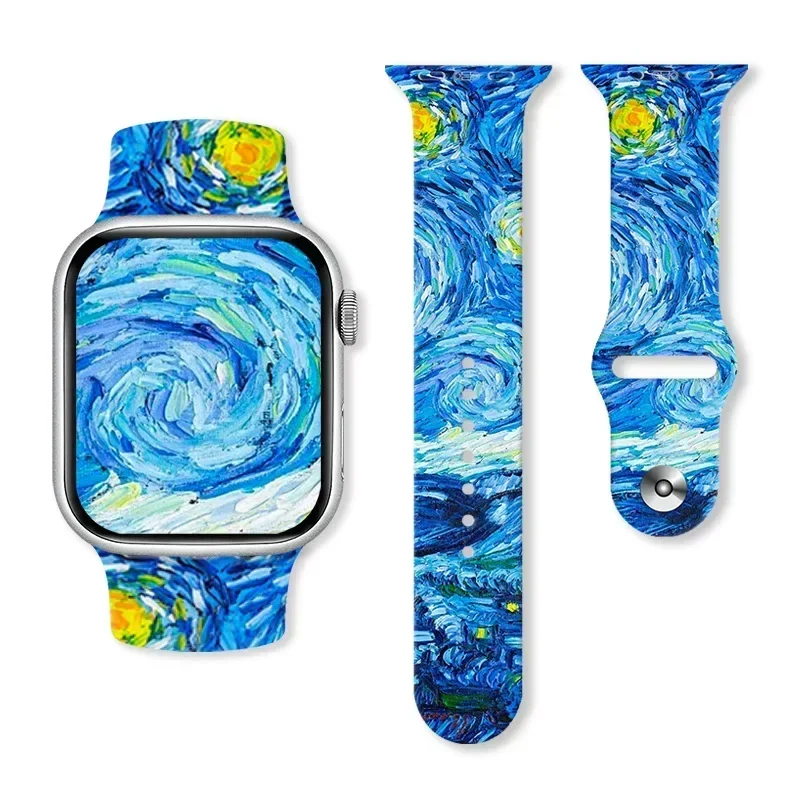 Van Gogh oil painting printed silicone strap suitable for Apple Watch Ultra S8 watch wristband Bands for apple watch strap