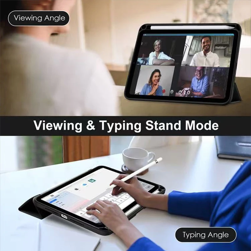 Flip Tablet Cover per iPad Mini 6 8.3 ''2021/Mini 7 2024 (A17 Pro) A2995 Acylic Back Case con portapenne Sveglia/Sleep automatico