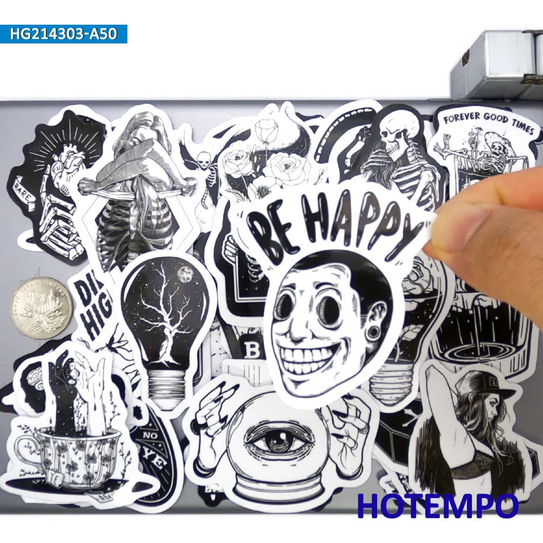 Gothic Art Stickers Set, Retro Skeleton Witch Monster, for Laptop Car Phone Motorcycle Luggage, Funny Sticker Pack, 20/30/50PCS
