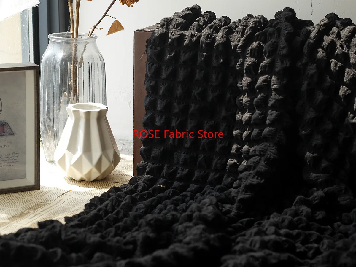 1 meter Embossed Bubble Elastic Jacquard Fabric   3D Embossed Fabric Black White Apricot